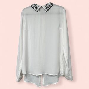 Forever 21 Sheer White Blouse with Black Floral Collar